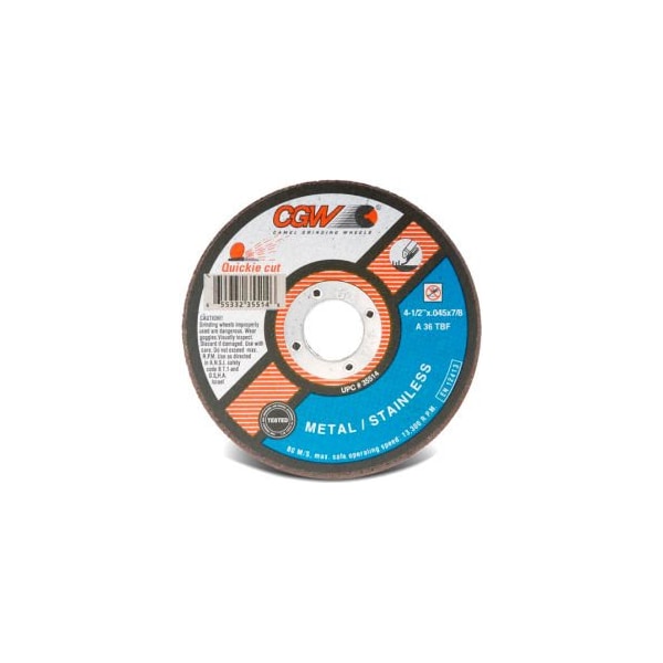 Cgw Abrasives 35514 Cut-Off Wheel 4-1/2 x 7/8 36 Grit Type 1 Zirconia Aluminium Oxide, PK25 35514 - main